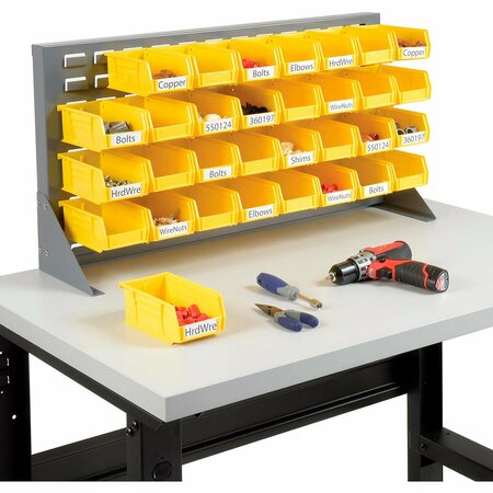 GLOBAL INDUSTRIAL Louvered Bench Rack 36inW x 20inH, 32 of Yellow Premium Stacking Bins 550152YL